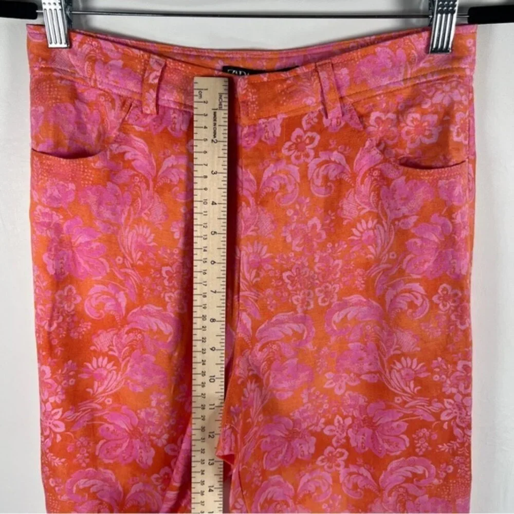 NWT ZARA LINEN Blend Trousers High Rise Straight Floral Pants‎ 8042/010 Sz S